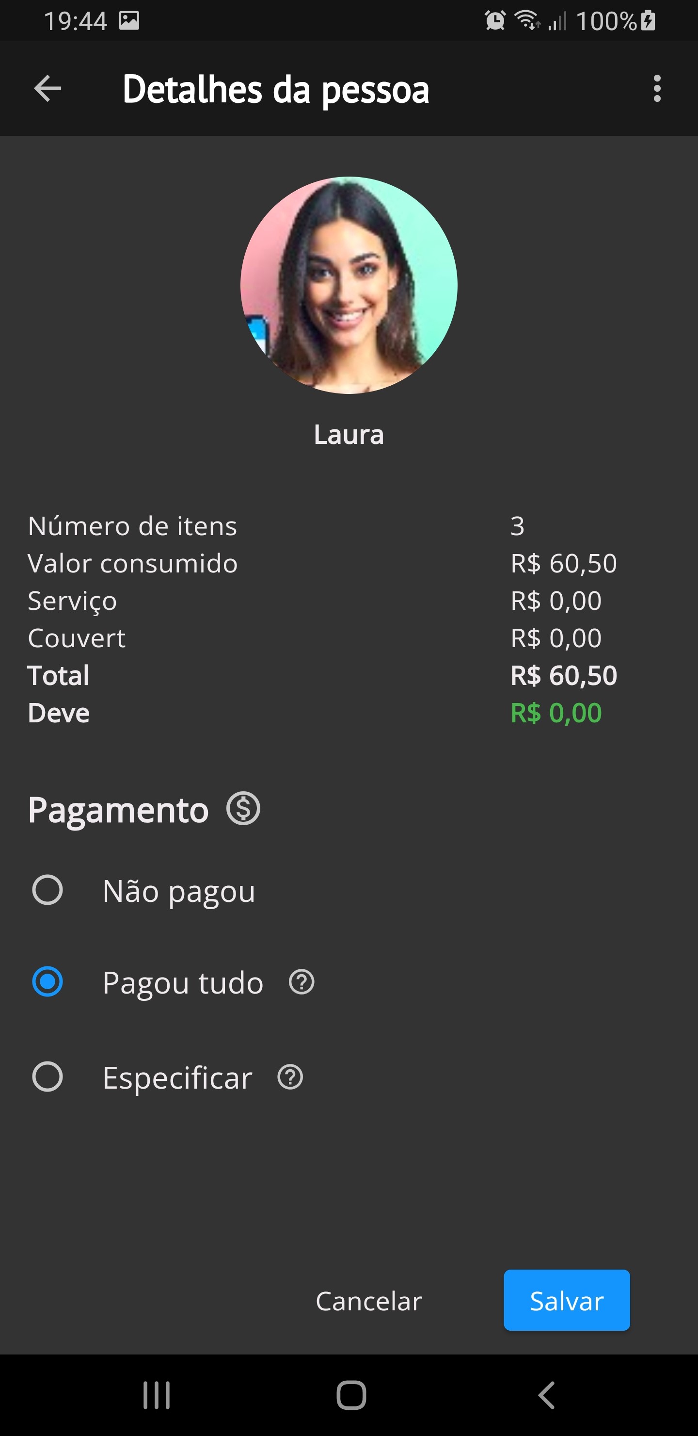 Interface Conta Certa Android